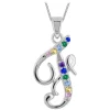 Sterling Silver Coloured Stone Set Initial F Pendant (Chain Included)