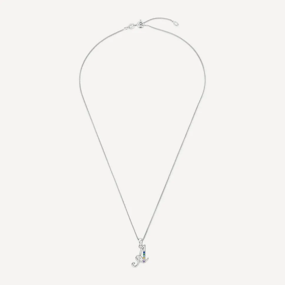 Sterling Silver Coloured Stone Set Initial C Pendant (Chain Included)