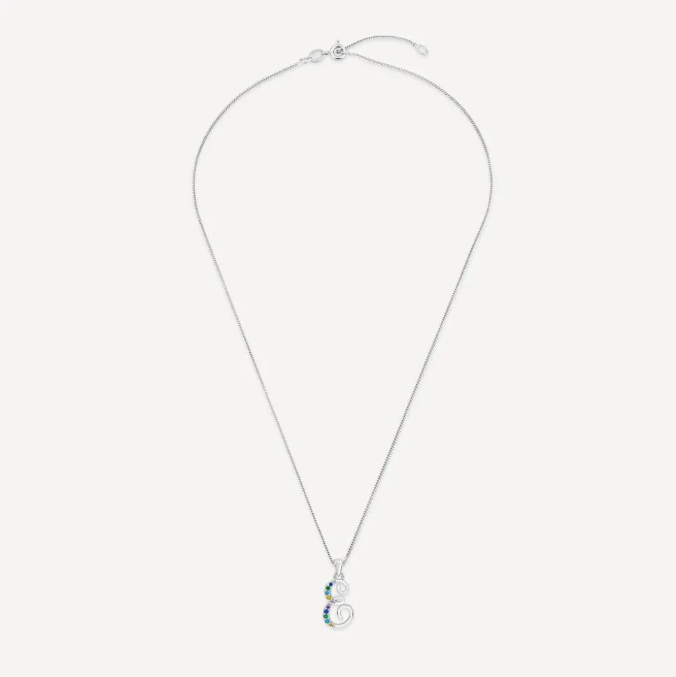 Sterling Silver Coloured Stone Set Initial E Pendant (Chain Included)