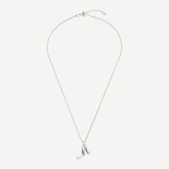 Sterling Silver Coloured Stone Set Initial M Pendant (Chain Included)