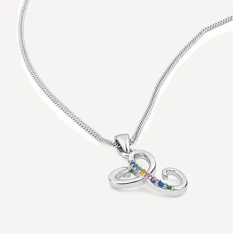 Sterling Silver Coloured Stone Set Initial C Pendant (Chain Included)