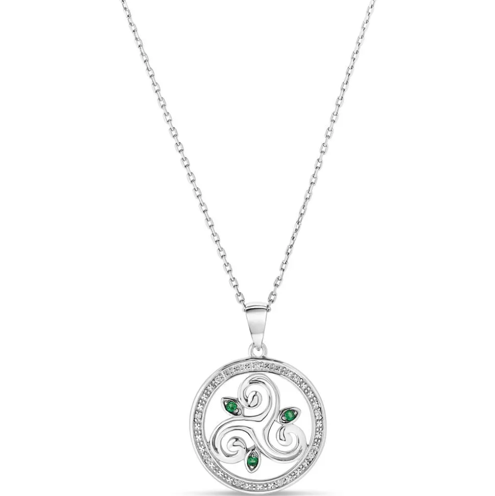 Sterling Silver Crystal Green Celtic Spiral Triskele Pendant