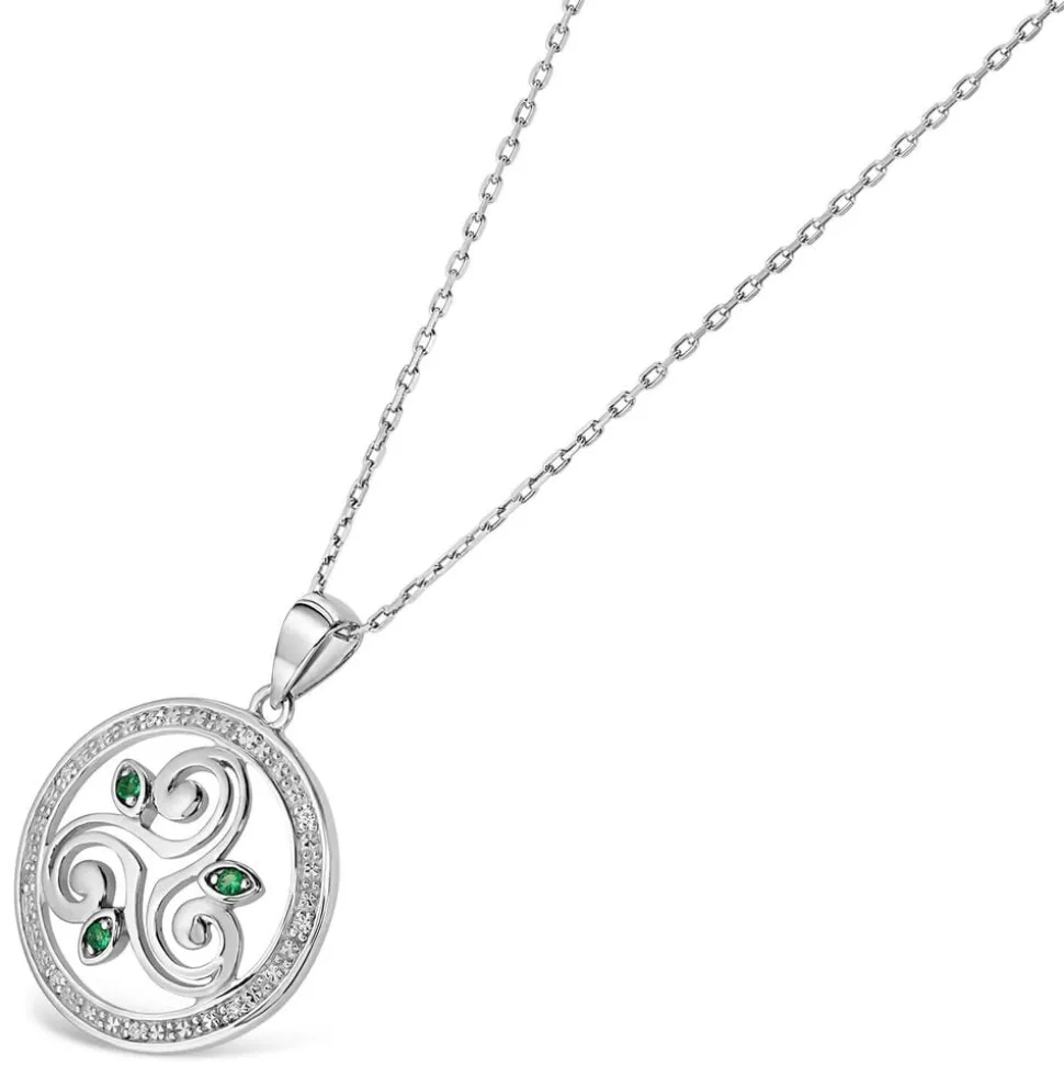 Sterling Silver Crystal Green Celtic Spiral Triskele Pendant