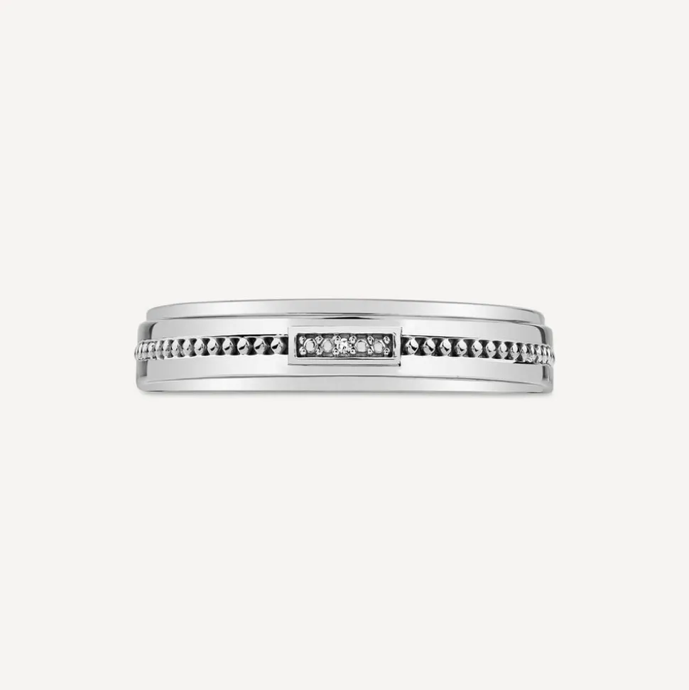 Sterling Silver 0.002ct Diamond Set & Bead Lined Centre Ring