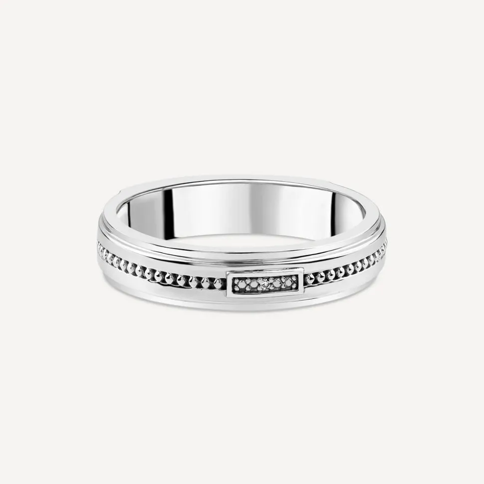 Sterling Silver 0.002ct Diamond Set & Bead Lined Centre Ring