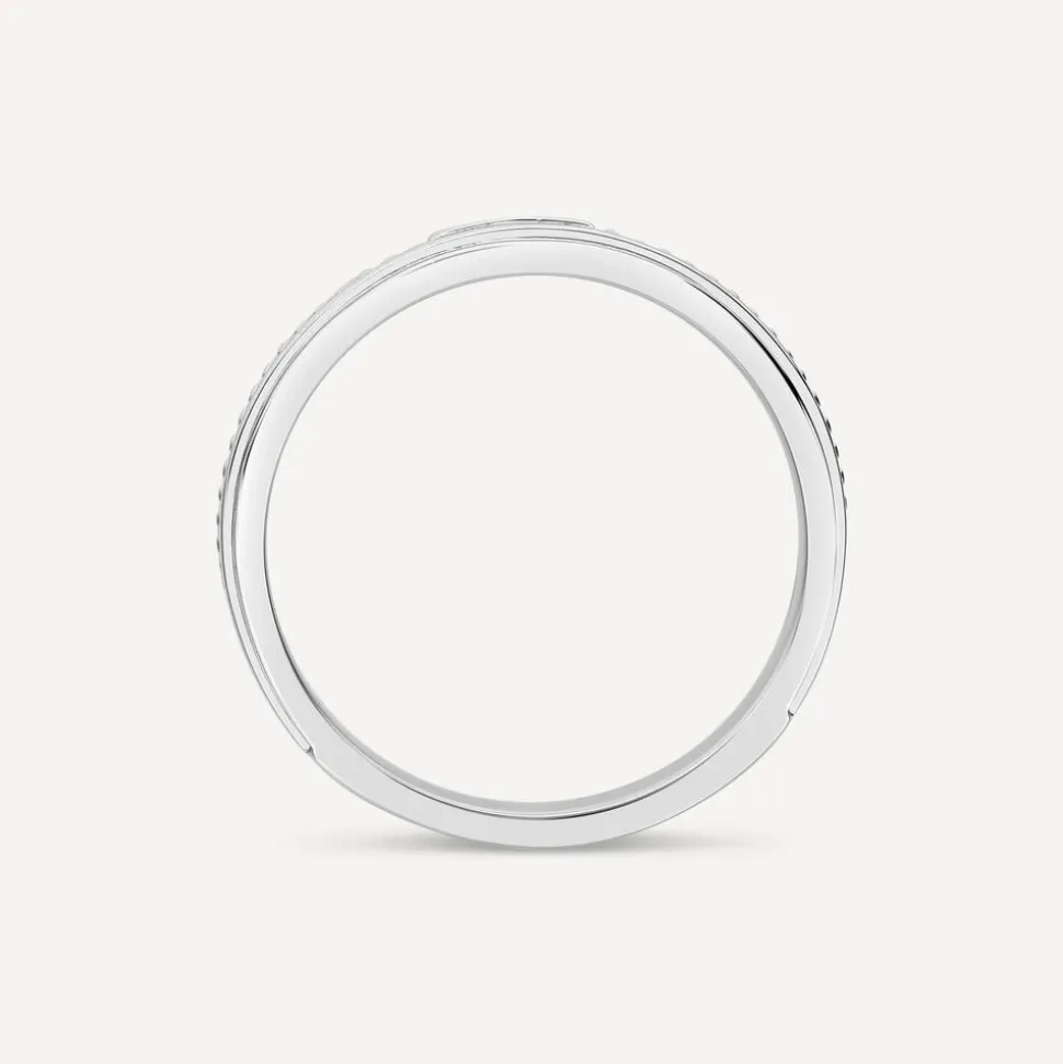 Sterling Silver 0.002ct Diamond Set & Bead Lined Centre Ring