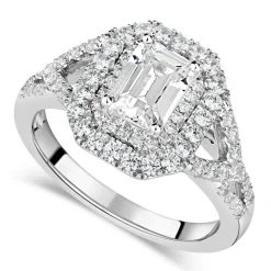 Sterling Silver Cubic Zirconia Double Halo & Sides Ring