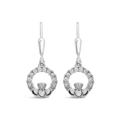 Sterling Silver Cubic Zirconia Claddagh Drop Earrings