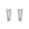 Sterling Silver Cubic Zirconia Two Curved Strands Hoop Earrings