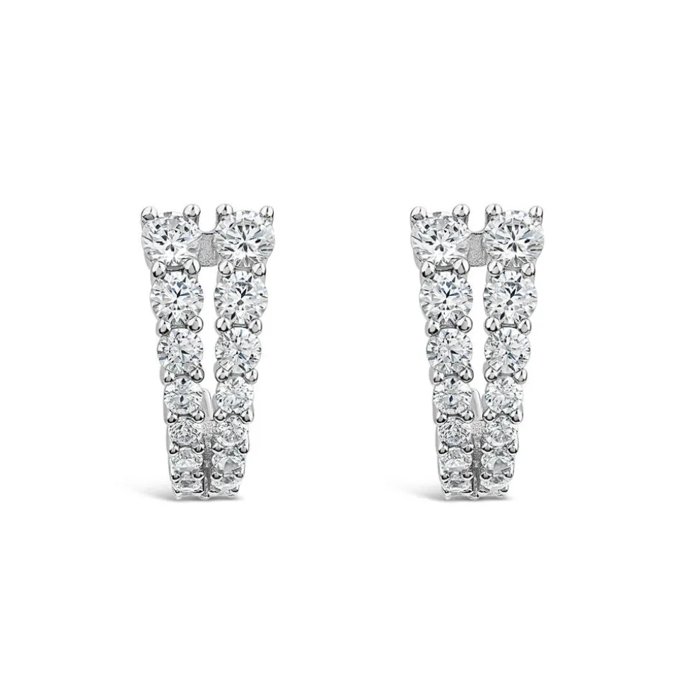Sterling Silver Cubic Zirconia Two Curved Strands Hoop Earrings