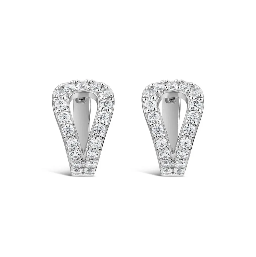 Sterling Silver Cubic Zirconia Opened Tear Shaped Hoop Earrings