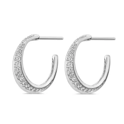 Sterling Silver Cubic Zirconia Pave Set Open Hoop Earrings