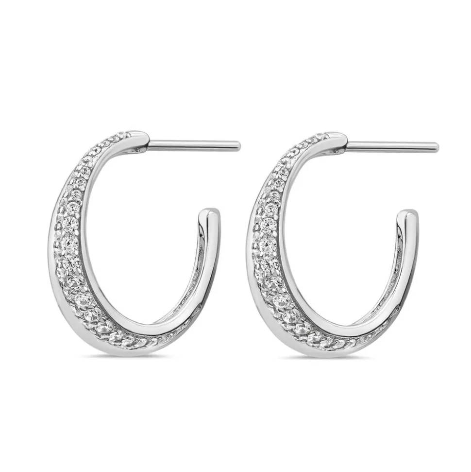 Sterling Silver Cubic Zirconia Pave Set Open Hoop Earrings