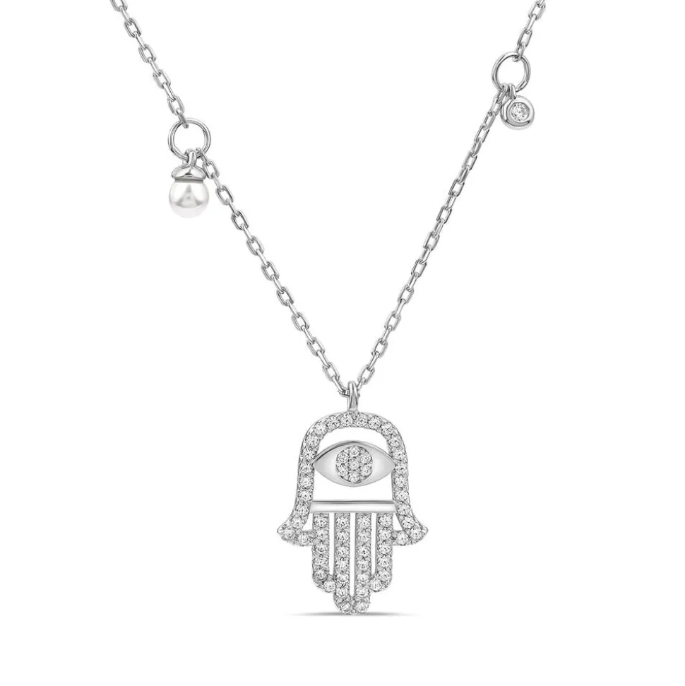 Sterling Silver Cubic Zirconia Hand of Fatima Pendant