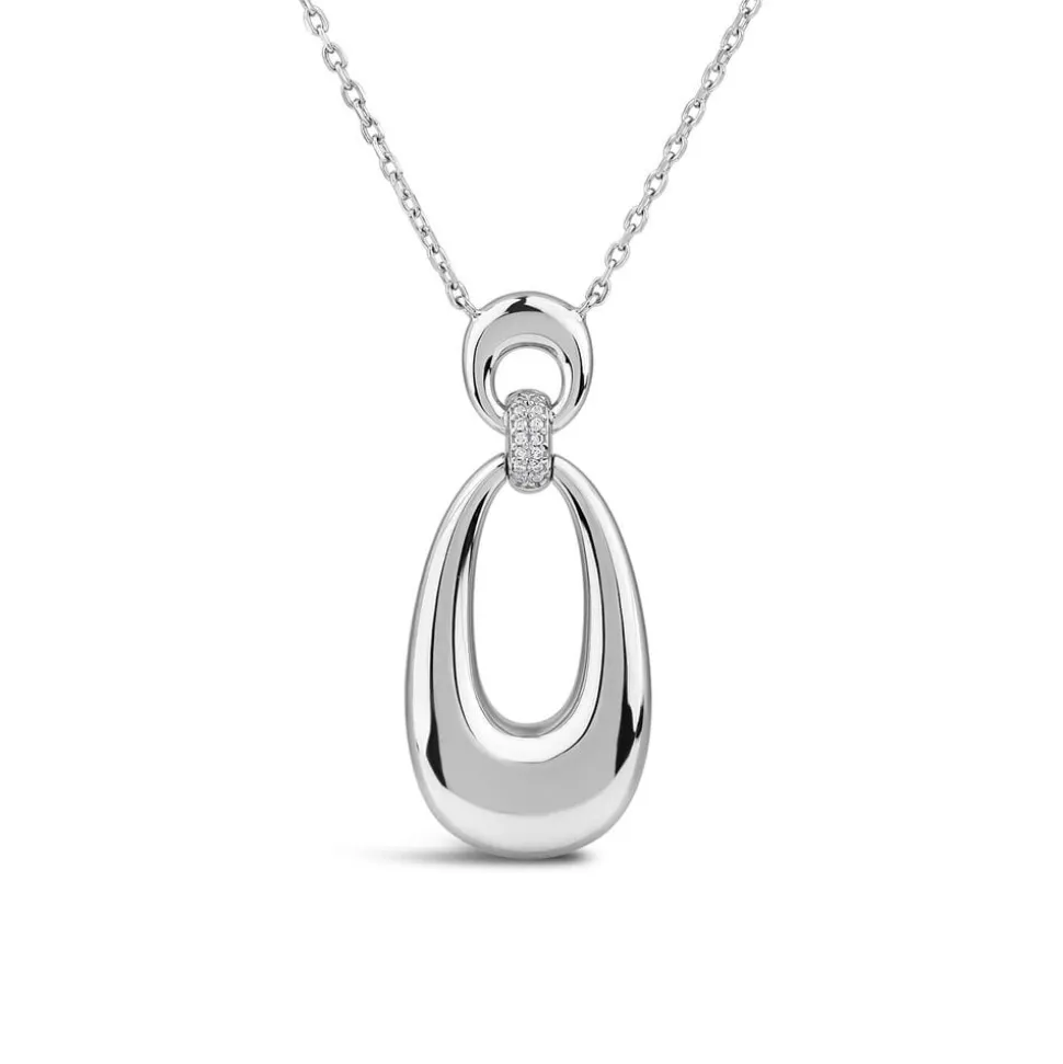 Sterling Silver Cubic Zirconia Set Open Polished Oval Pendant
