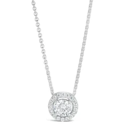 Sterling Silver Cubic Zirconia Halo Pendant (Chain Included)