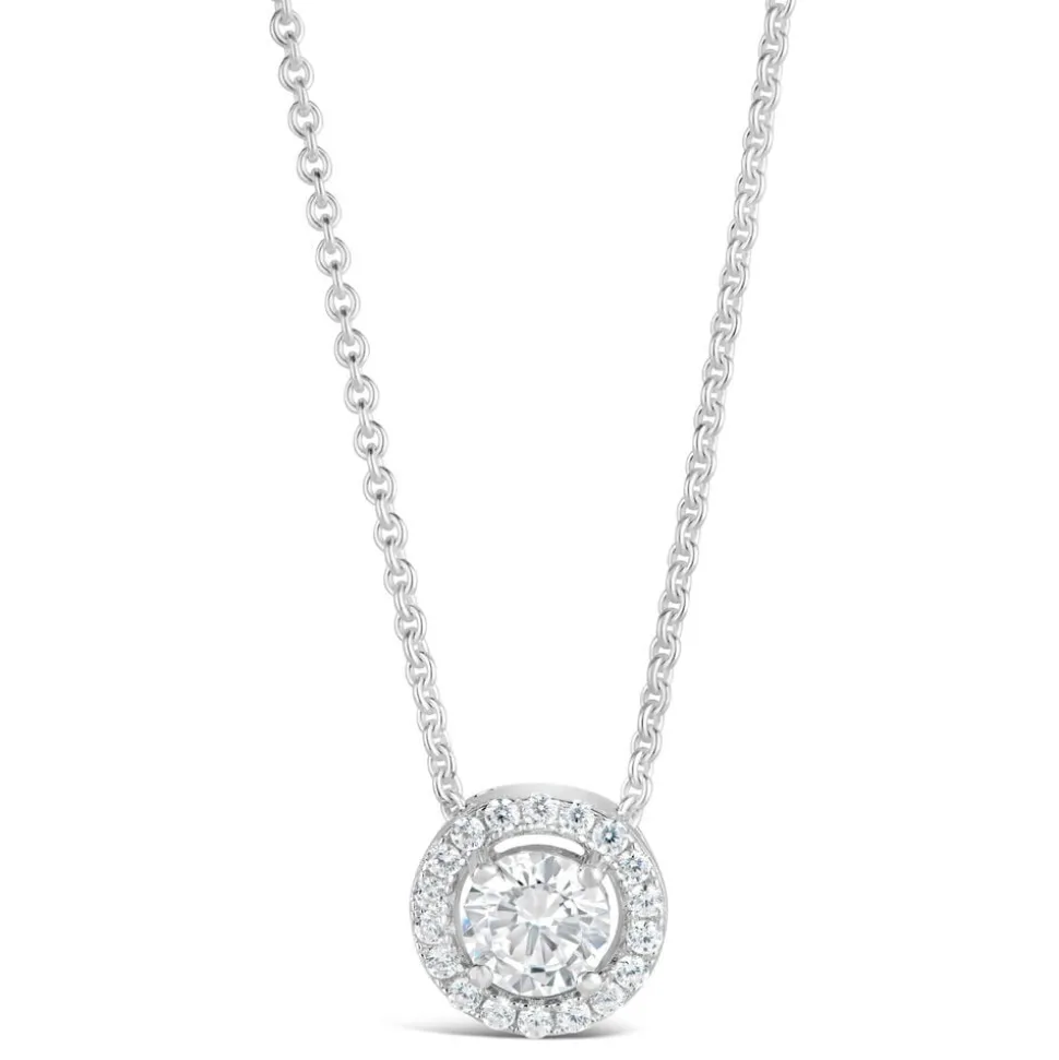 Sterling Silver Cubic Zirconia Halo Pendant (Chain Included)