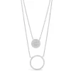 Sterling Silver Cubic Zirconia Circle Disc Double Chain Necklet