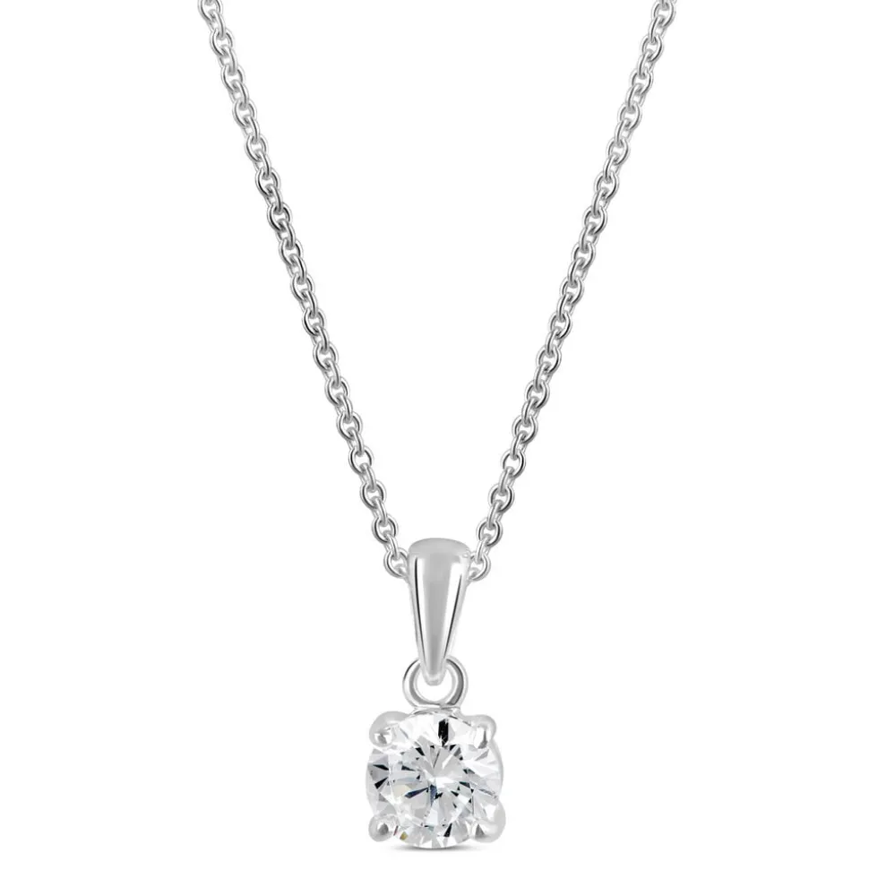 Sterling Silver Cubic Zirconia Round Cut Small Pendant (Chain Included)