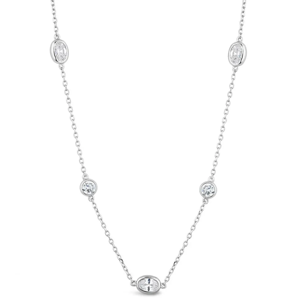 Sterling Silver Cubic Zirconia Round & Oval Necklet
