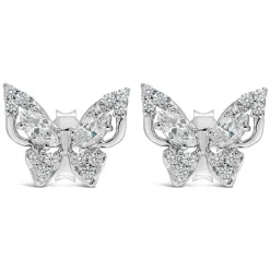 Sterling Silver Cubic Zirconia Setting Butterfly Studs