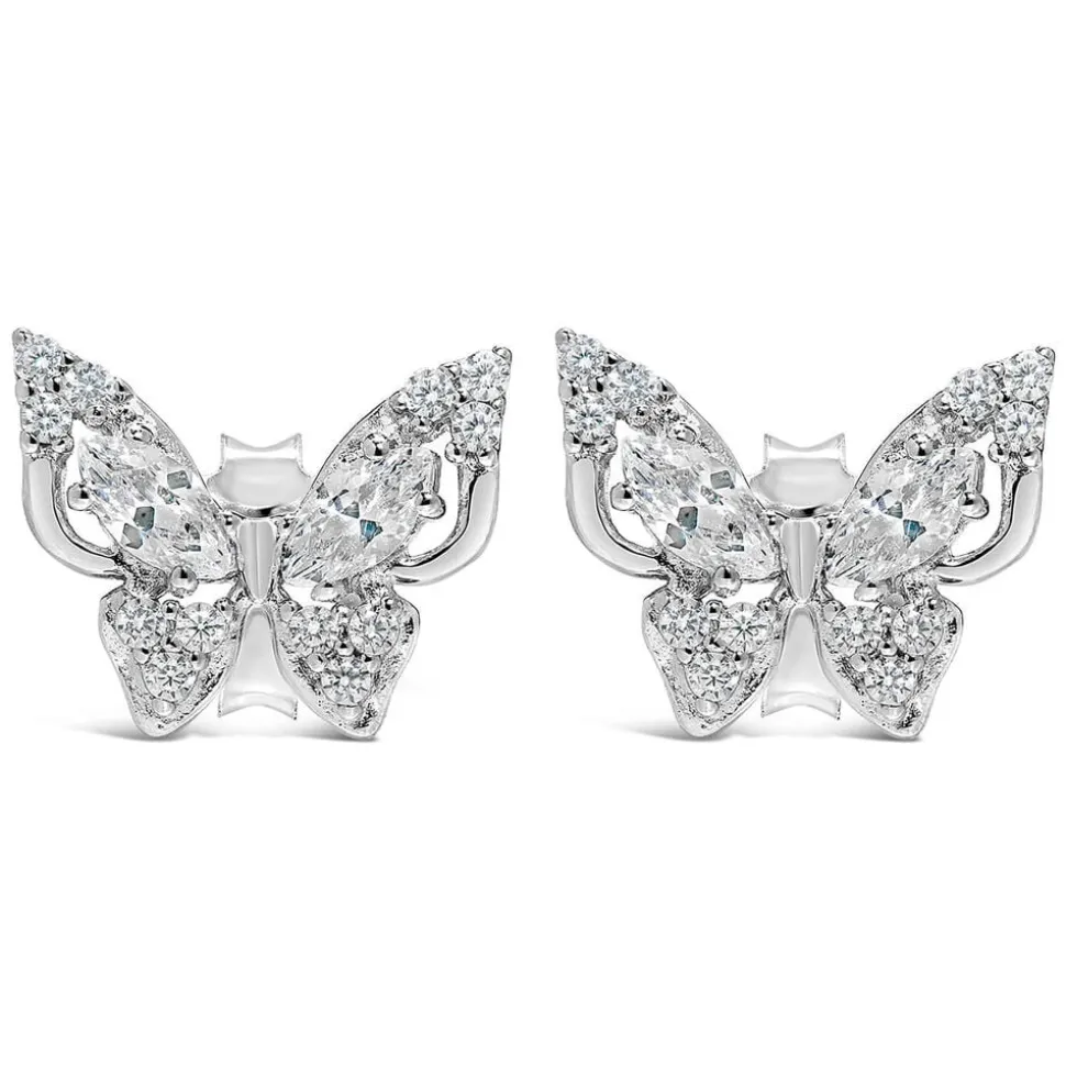Sterling Silver Cubic Zirconia Setting Butterfly Studs