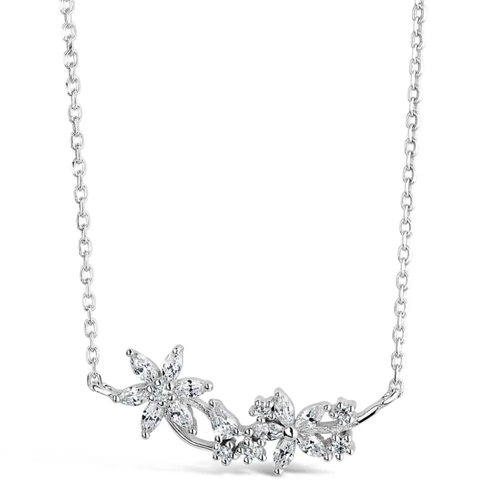 Sterling Silver Cubic Zirconia Marquise Flower Necklet