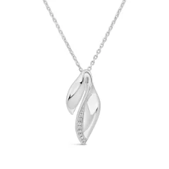 Sterling Silver Cubic Zirconia Double Leaf Shaped Pendant