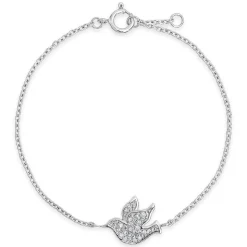Sterling Silver Cubic Zirconia Dove Chain Bracelet