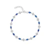 Sterling Silver Cubic Zirconia Flower & Blue Stone Bracelet