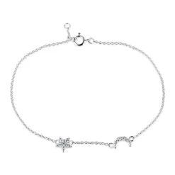 Sterling Silver Cubic Zirconia Moon & Star Bracelet