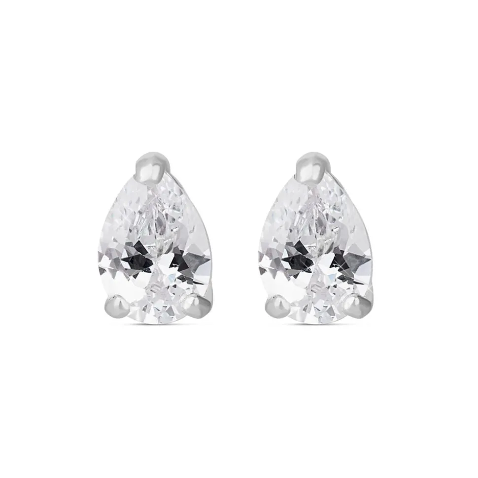 Sterling Silver Cubic Zirconia Pear Cut Stud Earrings