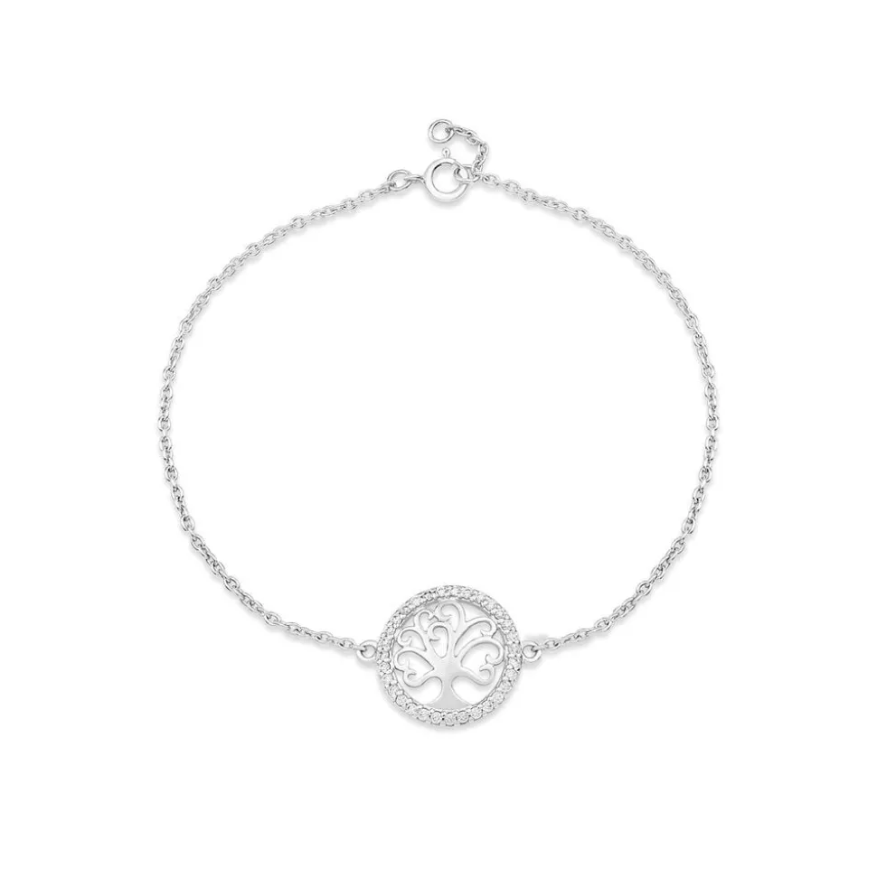 Sterling Silver Cubic Zirconia Tree of Life Chain Bracelet
