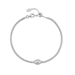 Sterling Silver Cubic Zirconia Protective Eye Tennis Bracelet