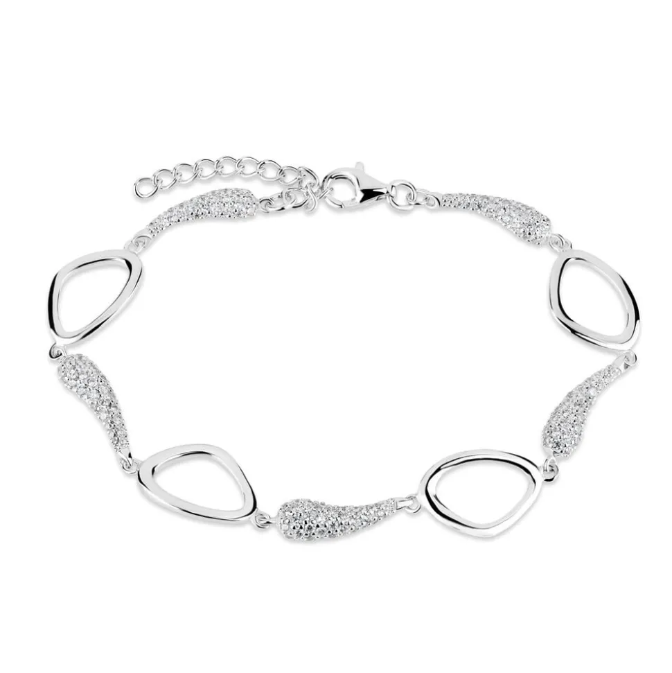 Sterling Silver Cubic Zirconia Pear Link Bracelet