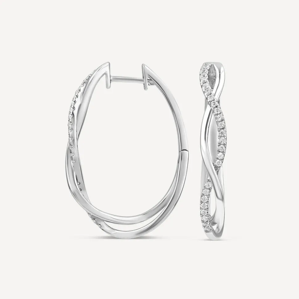 Sterling Silver Cubic Zirconia & Polished Twisted Plait Hoop Earrings