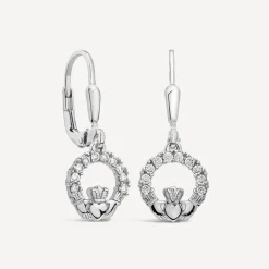 Sterling Silver Cubic Zirconia Claddagh Drop Earrings