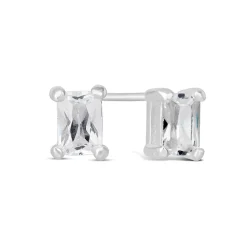 Sterling Silver Cubic Zirconia Emerald Cut Stud Earrings