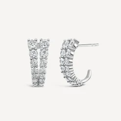 Sterling Silver Cubic Zirconia Two Curved Strands Hoop Earrings