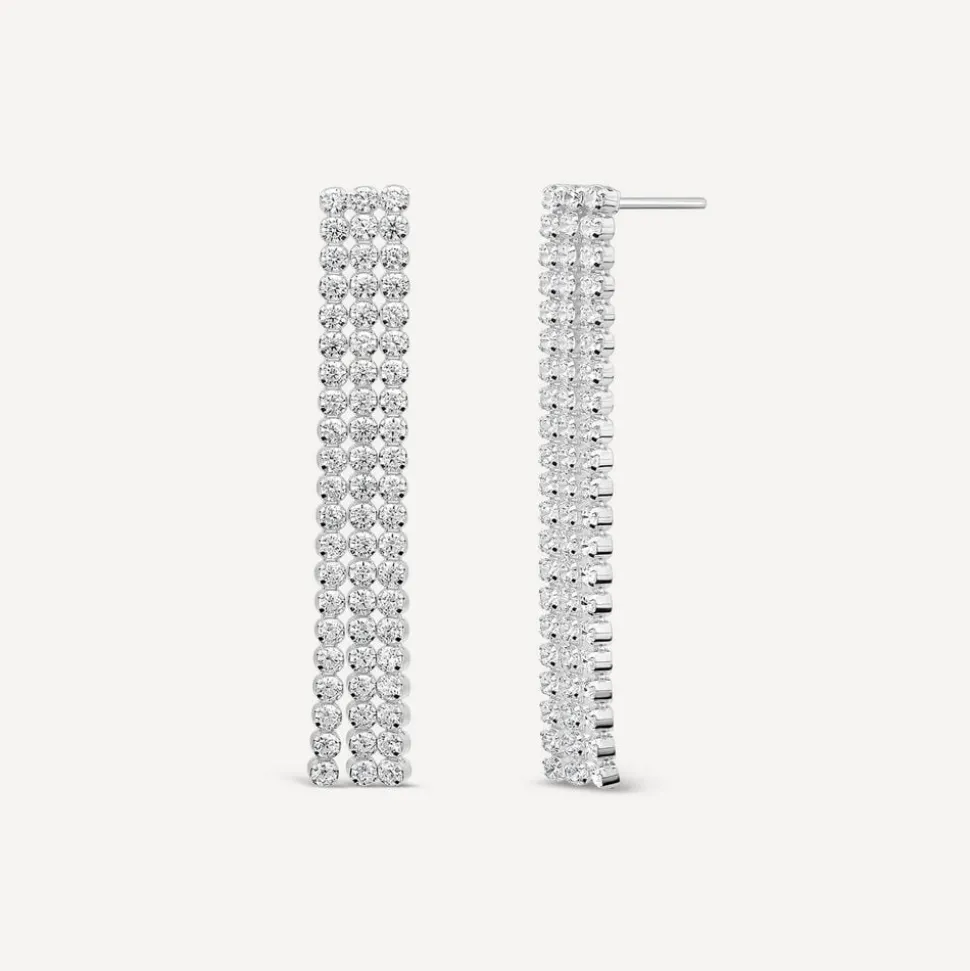 Sterling Silver Cubic Zirconia Tennis Drop Earrings