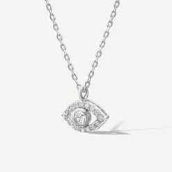 Sterling Silver Cubic Zirconia Set Protective Eye Pendant