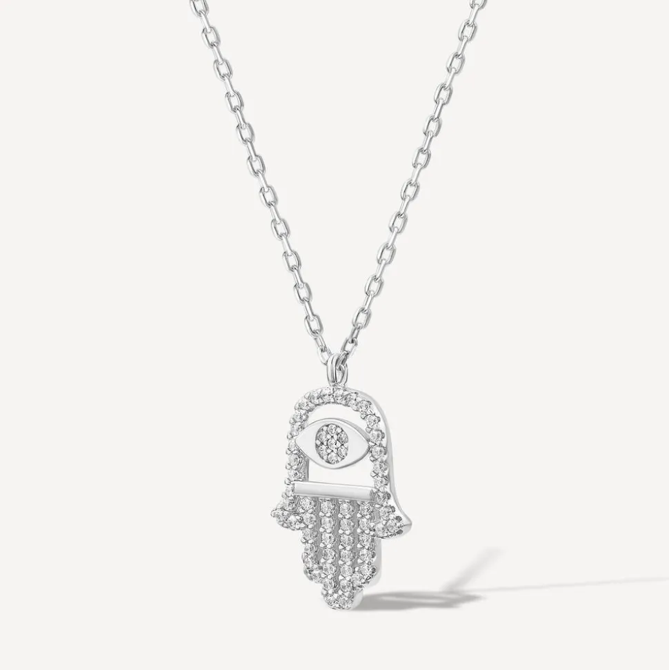 Sterling Silver Cubic Zirconia Hand of Fatima Pendant