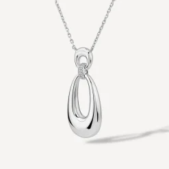 Sterling Silver Cubic Zirconia Set Open Polished Oval Pendant