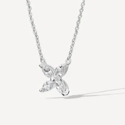 Sterling Silver Cubic Zirconia Kiss Pendant Hammock Necklet