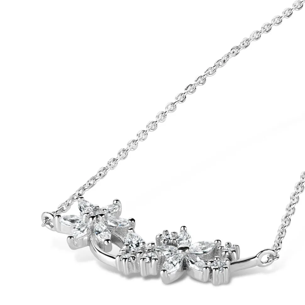 Sterling Silver Cubic Zirconia Marquise Flower Necklet