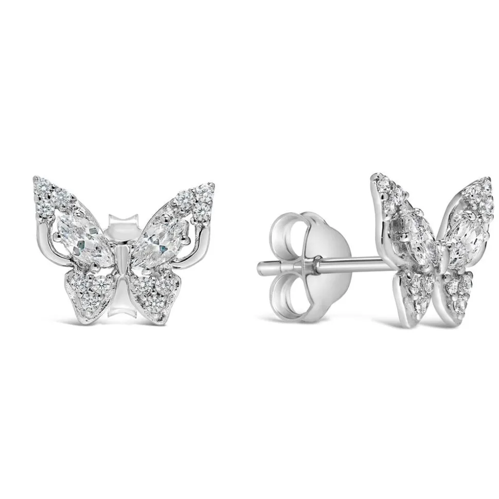 Sterling Silver Cubic Zirconia Setting Butterfly Studs