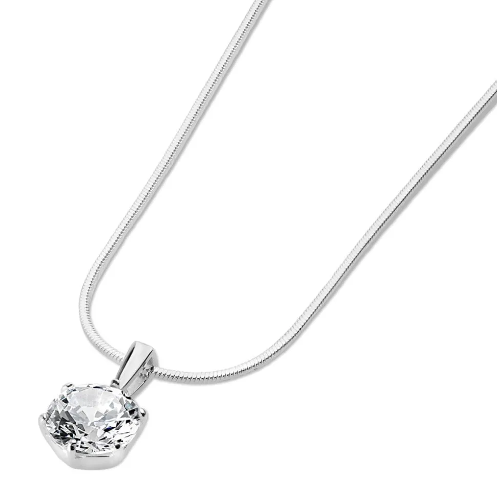 Sterling Silver Cubic Zirconia Six Claw Pendant (Chain Included)
