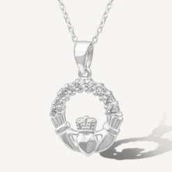 Sterling Silver Cubic Zirconia Claddagh Pendant