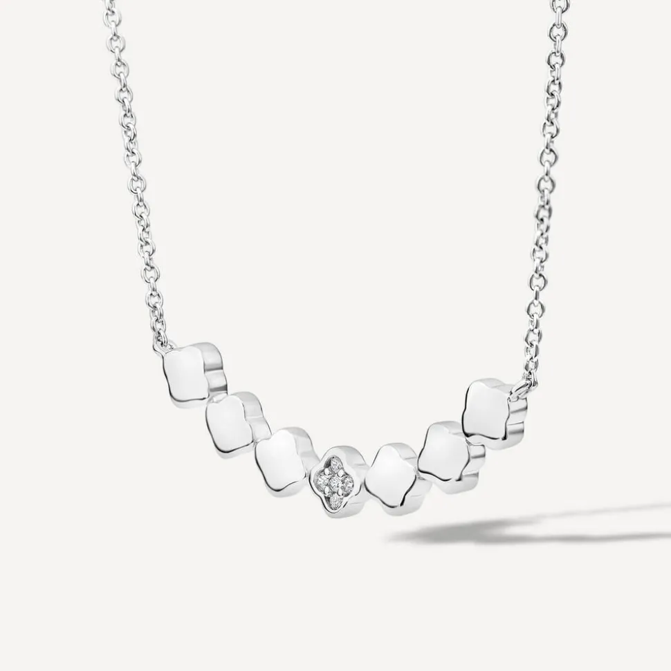 Sterling Silver Cubic Zirconia & Polished Petal Hammock Necklet