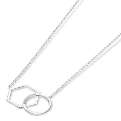 Sterling Silver Cubic Zirconia Hexagon & Circle Interlock Necklet